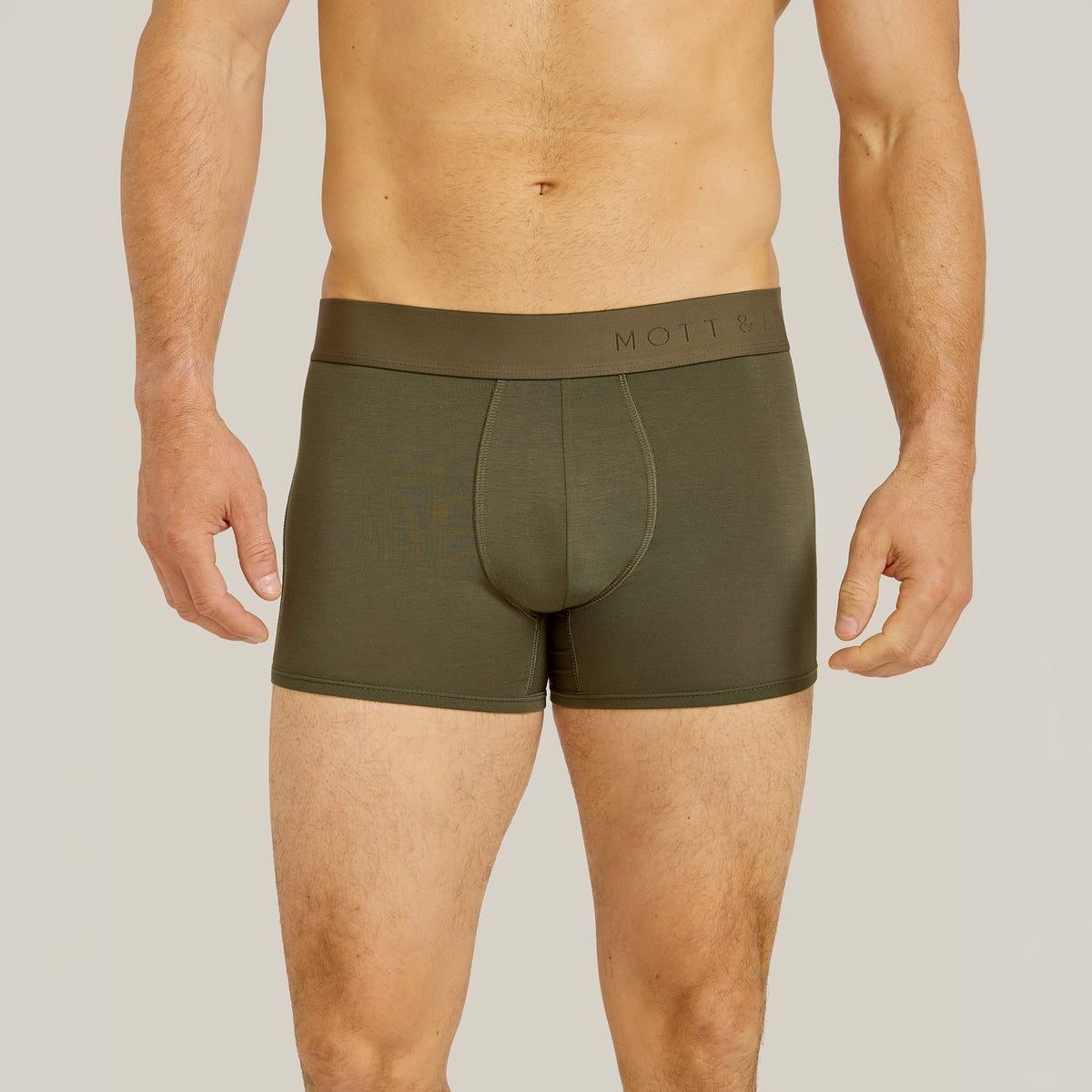 Men wearing Dark Moss Second Skin Trunk