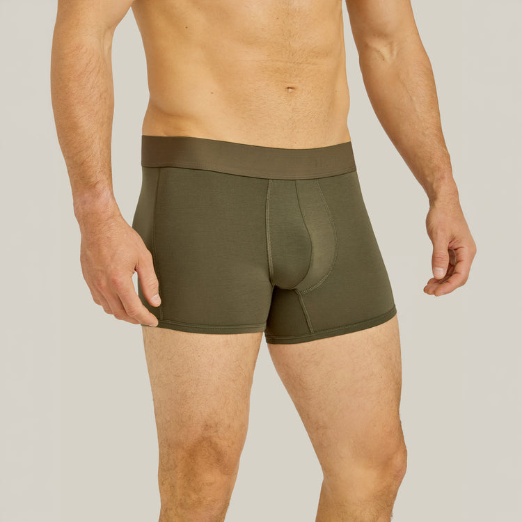 Men wearing Dark Moss Second Skin Trunk