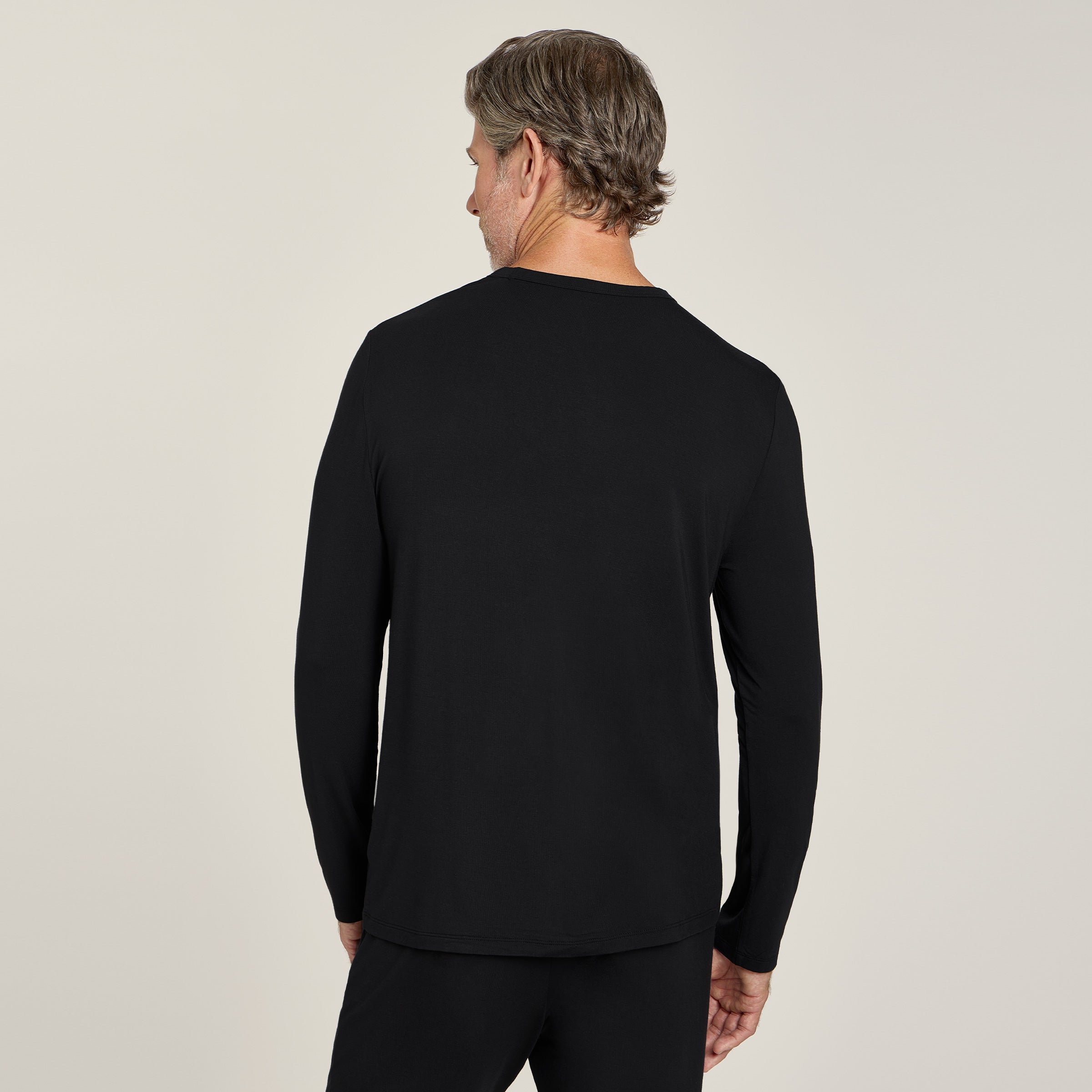 Men wearing Black Unisex Pajama Long Sleeve Crew Neck