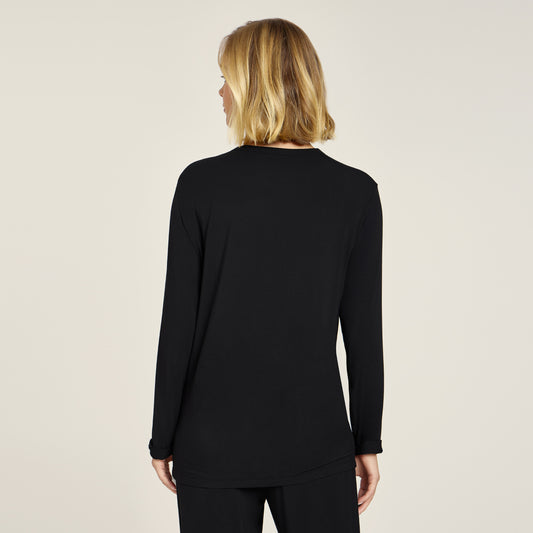 Unisex Pajama Long Sleeve Crew Neck Black long-sleeve pajamas