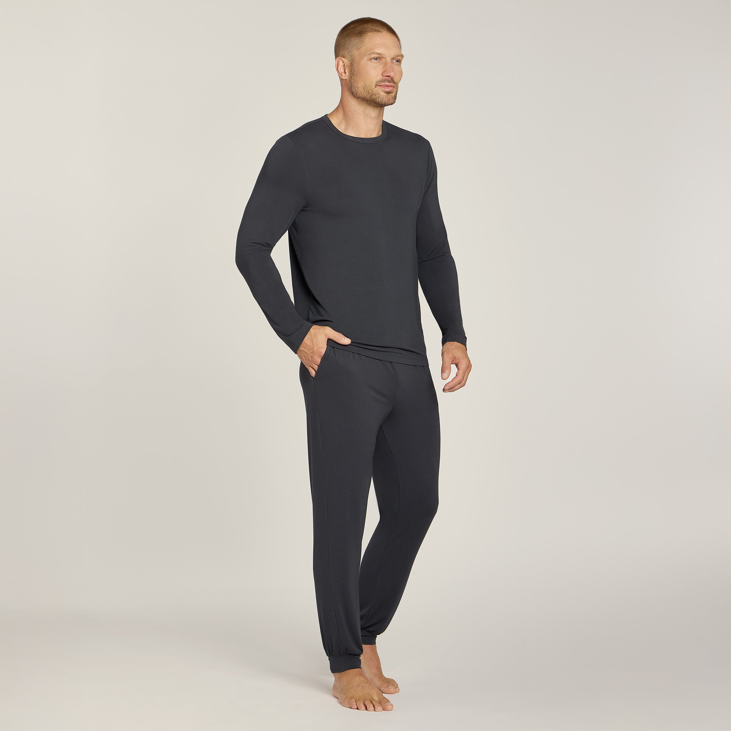 Men wearing Dark Gray Unisex Pajama Long Sleeve Crew Neck