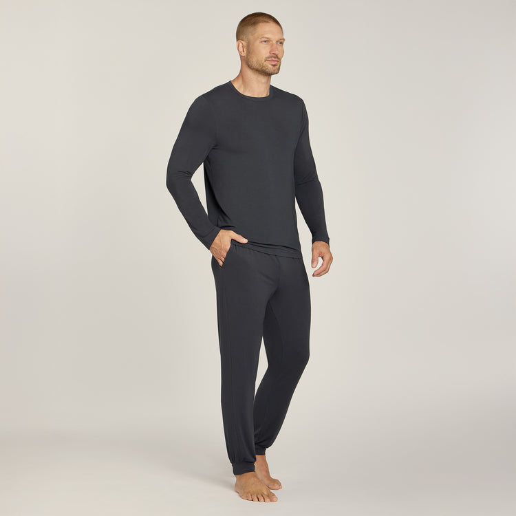 Men wearing Dark Gray Unisex Pajama Long Sleeve Crew Neck