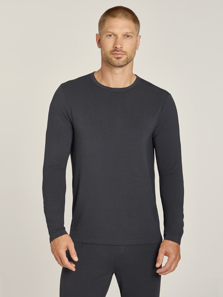 Men wearing Dark Gray Unisex Pajama Long Sleeve Crew Neck