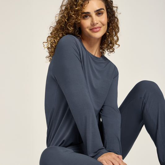 Unisex Pajama Long Sleeve Crew Neck Graphite Blue long-sleeve pajamas