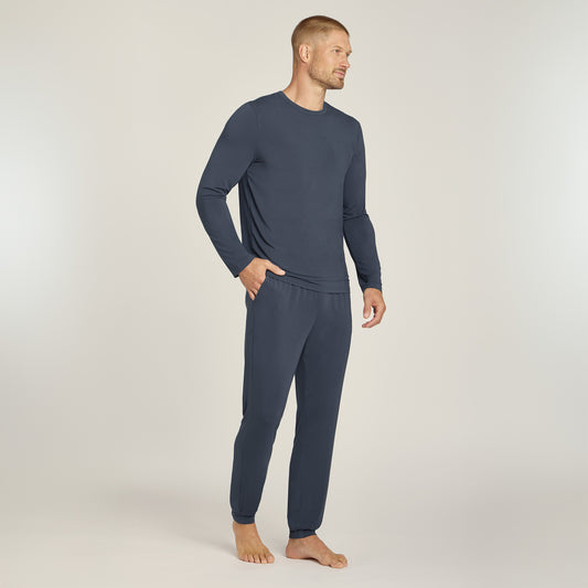 Pajama Long Sleeve Crew Neck Graphite Blue long-sleeve pajamas
