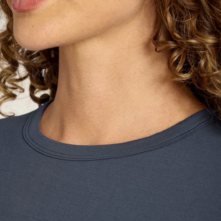 Men wearing Graphite Blue Unisex Pajama Long Sleeve Crew Neck