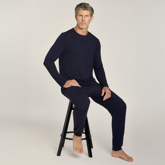 Unisex Pajama Long Sleeve Crew Neck Navy long-sleeve pajamas