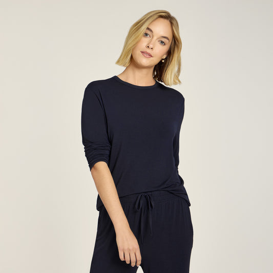 Unisex Pajama Long Sleeve Crew Neck Navy long-sleeve pajamas