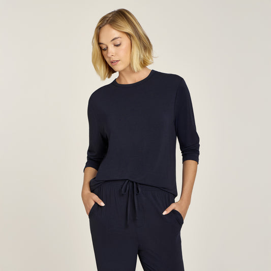 Pajama Long Sleeve Crew Neck Navy long-sleeve pajamas