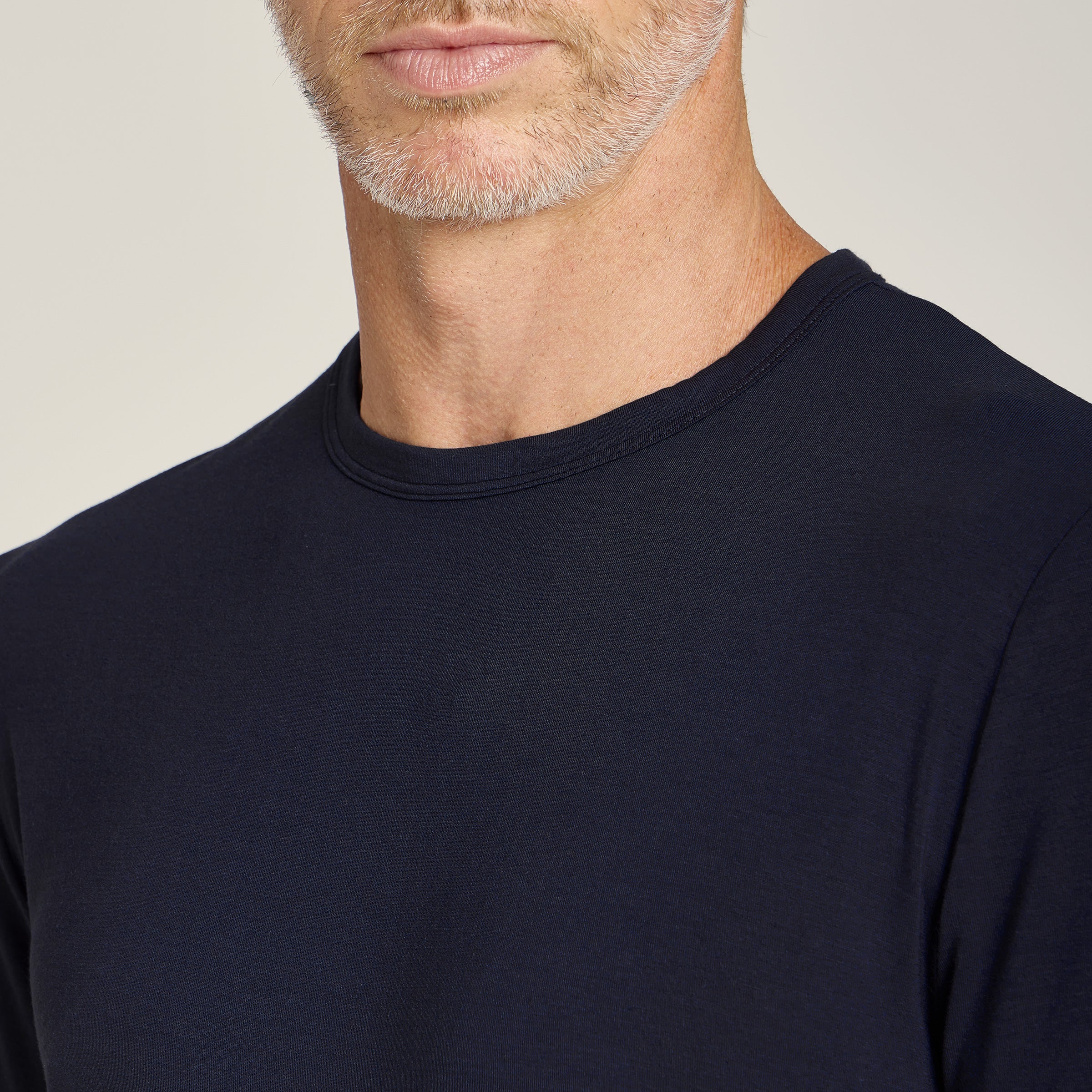 Men wearing Navy Unisex Pajama Long Sleeve Crew Neck