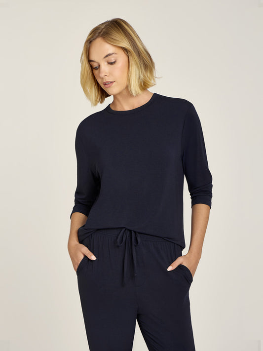 Unisex Pajama Long Sleeve Crew Neck Navy long-sleeve pajamas