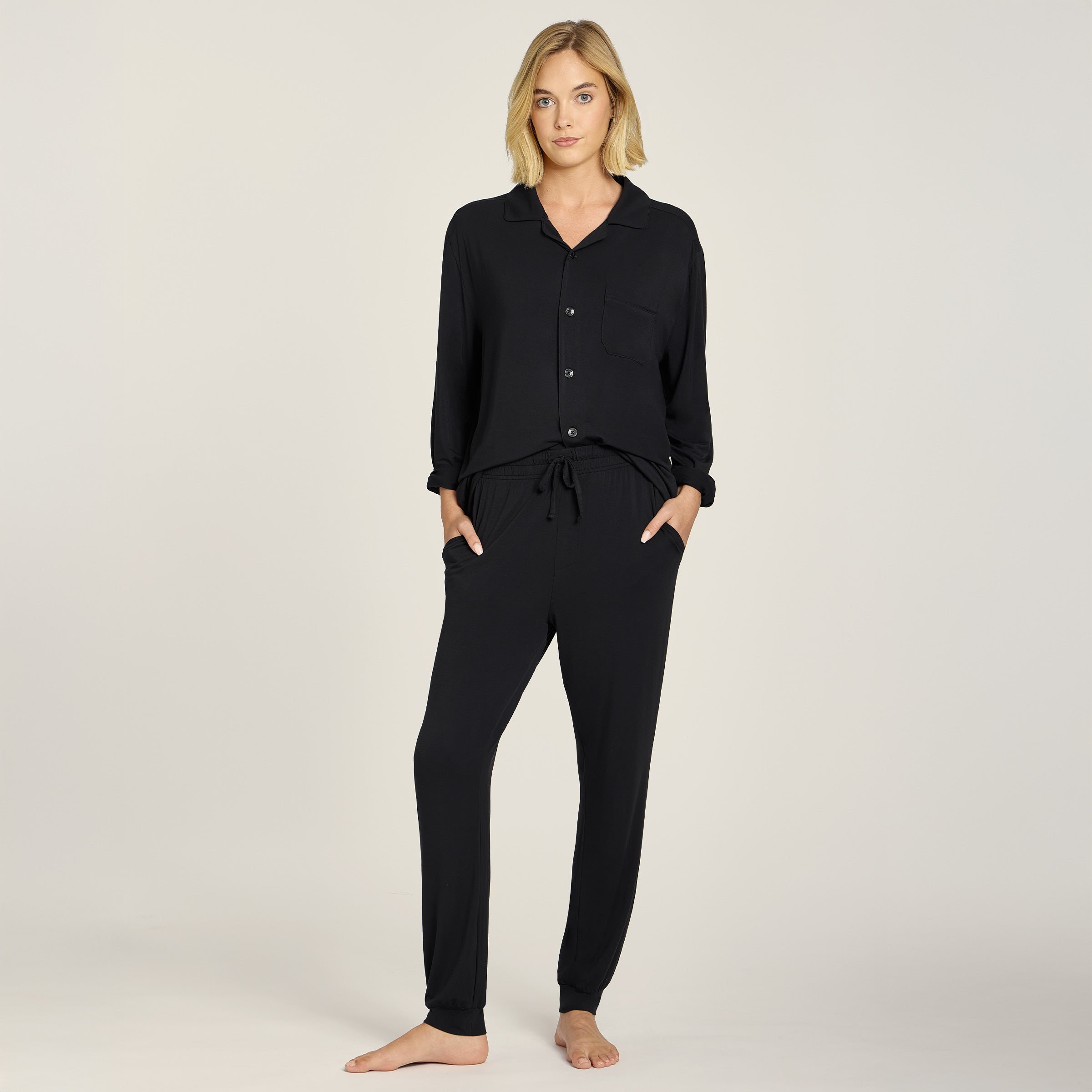 Men wearing Black Unisex Pajama Pants