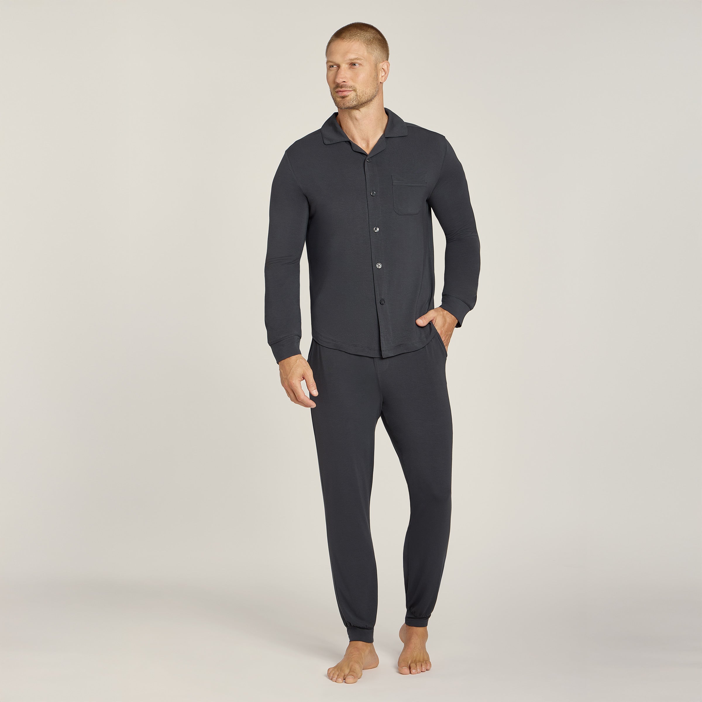 Men wearing Dark Gray Unisex Pajama Pants