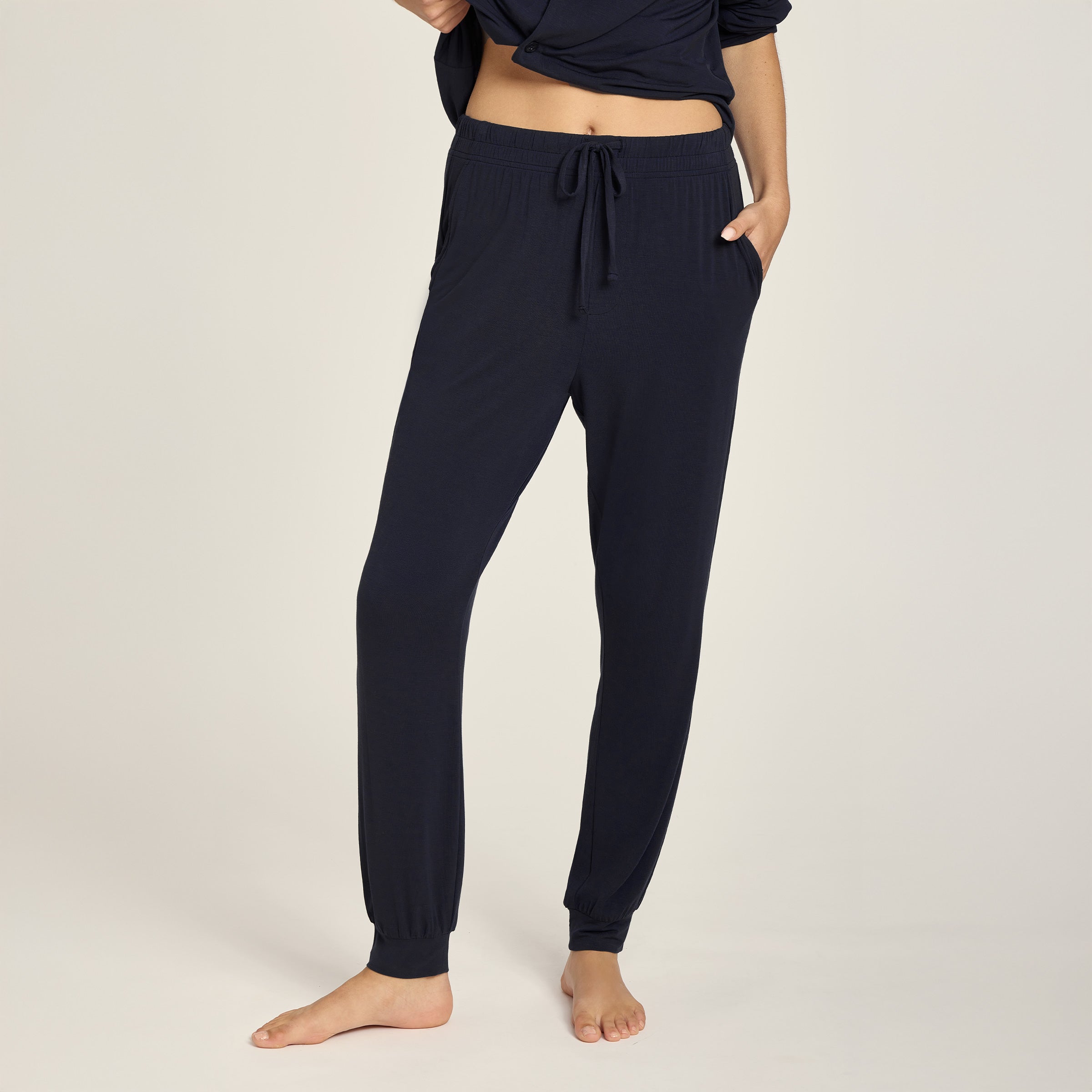 Men wearing Navy Unisex Pajama Pants