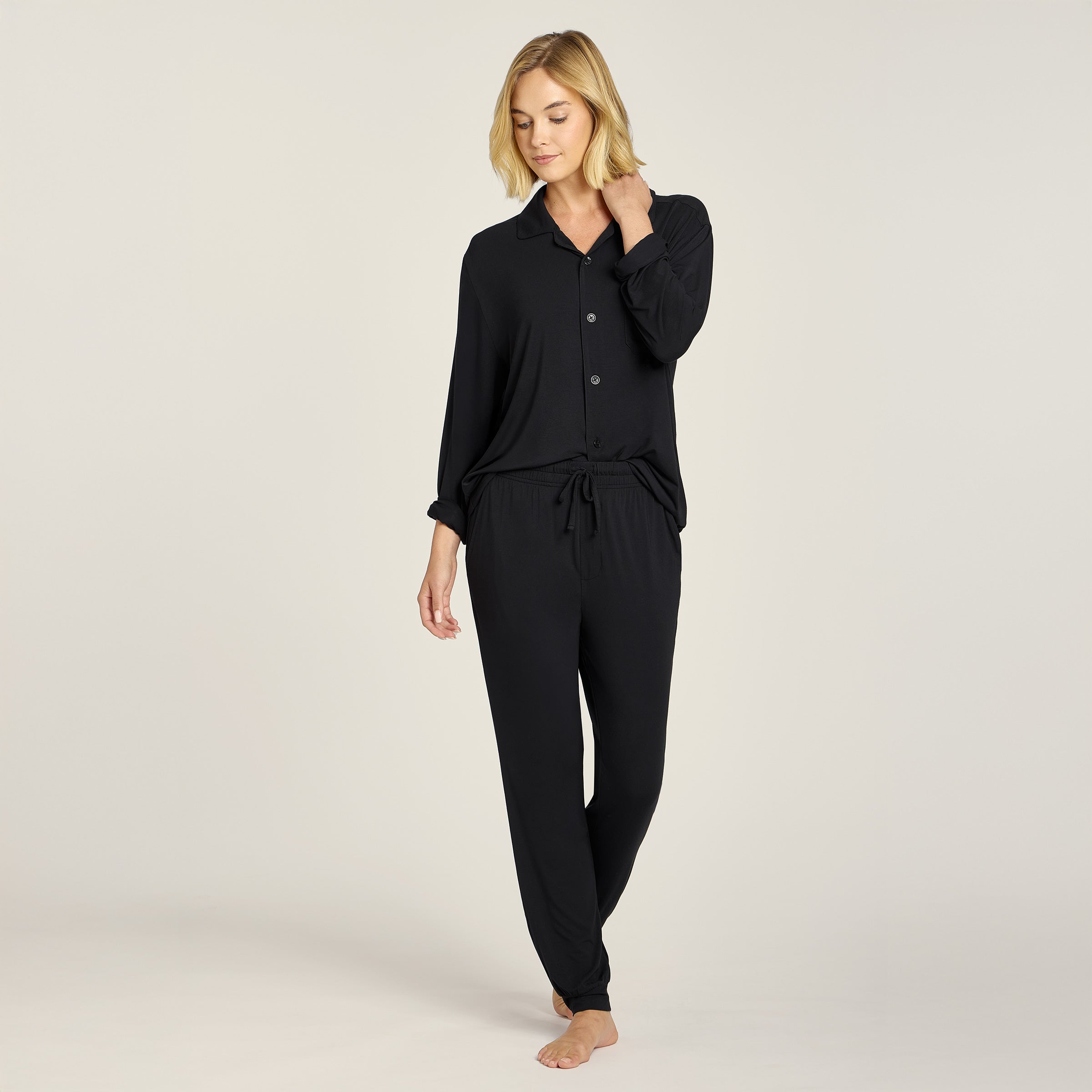 Men wearing Black Unisex Pajama Shirt