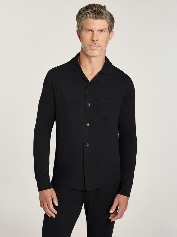Men wearing Black Unisex Pajama Shirt