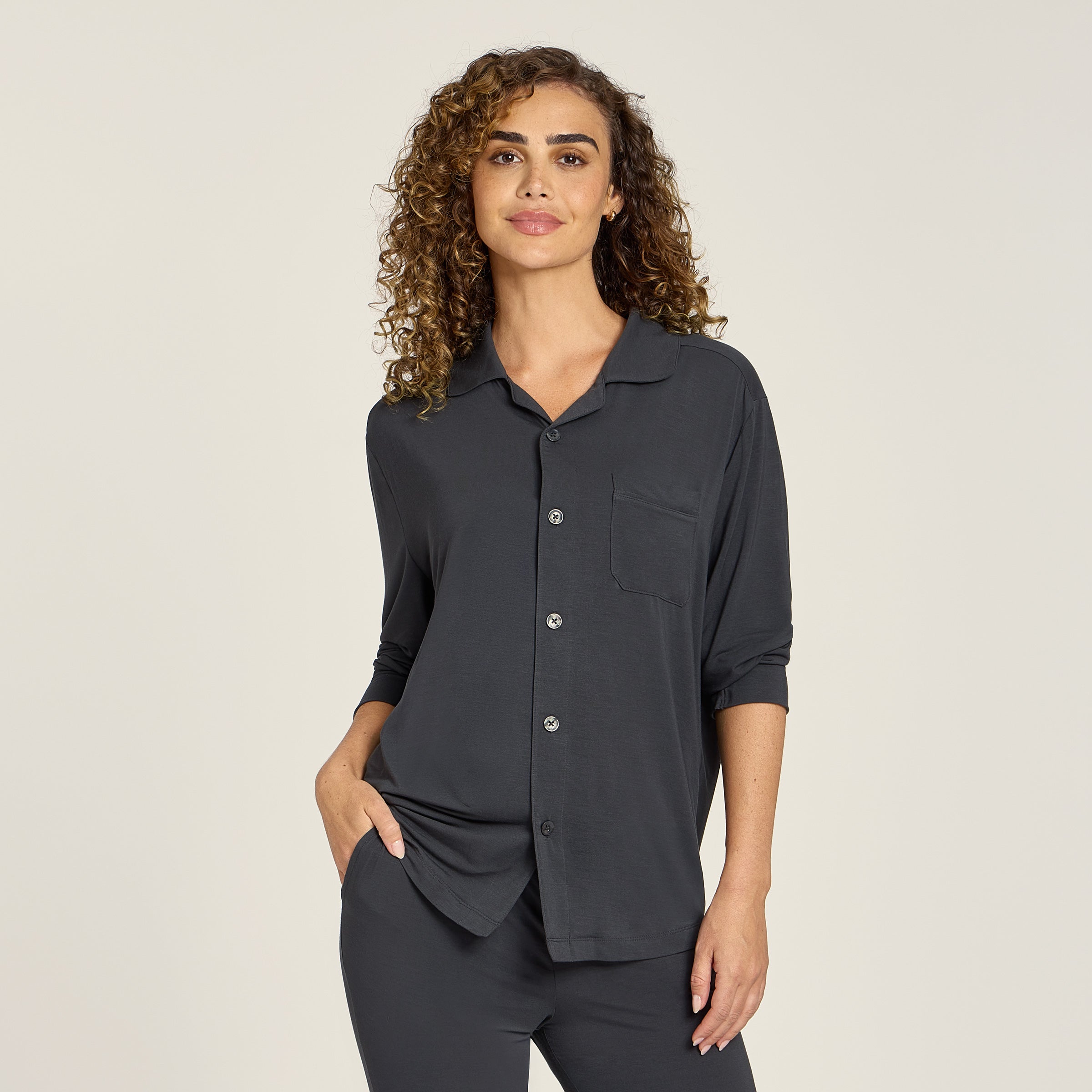 Women wearing Dark Gray Unisex Pajama Shirt