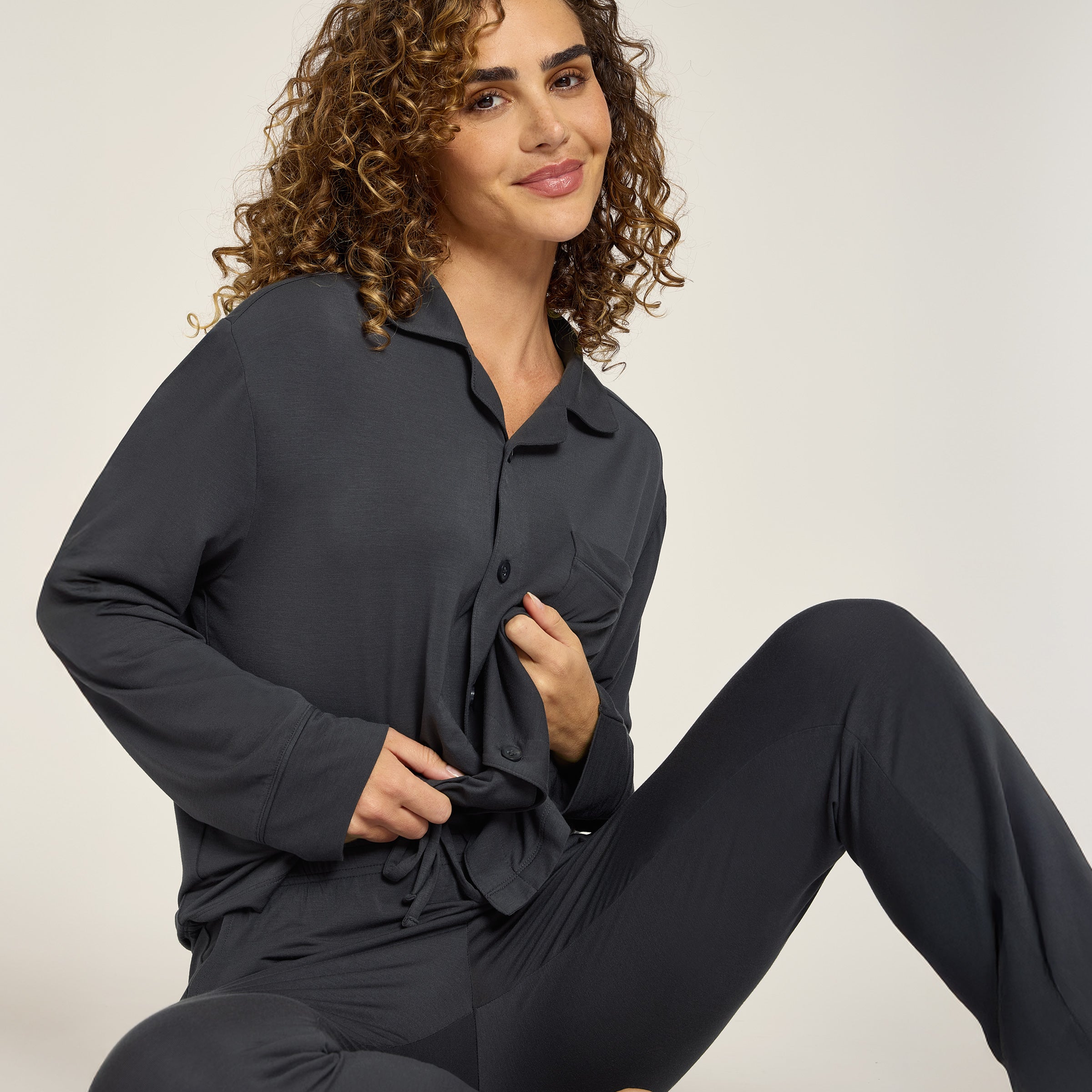 Women wearing Dark Gray Unisex Pajama Shirt