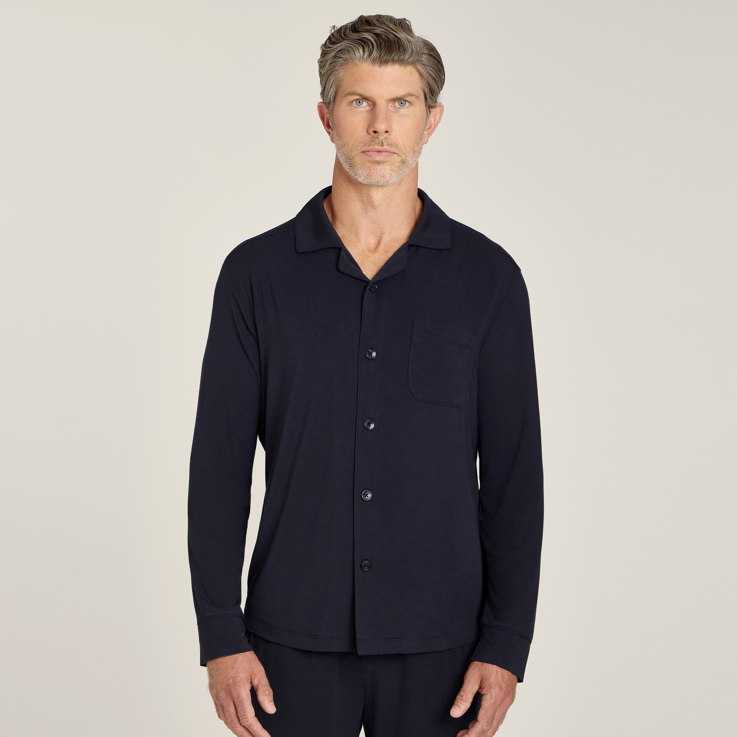 Men wearing Navy Unisex Pajama Shirt