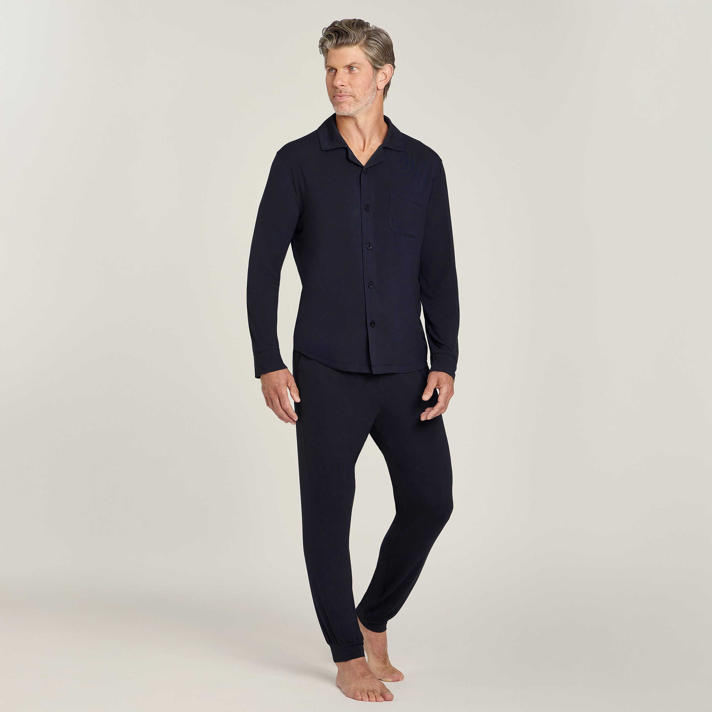 Men wearing Navy Unisex Pajama Shirt