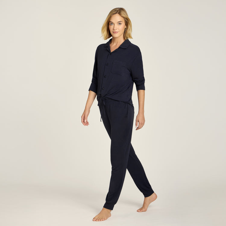 Men wearing Navy Unisex Pajama Shirt