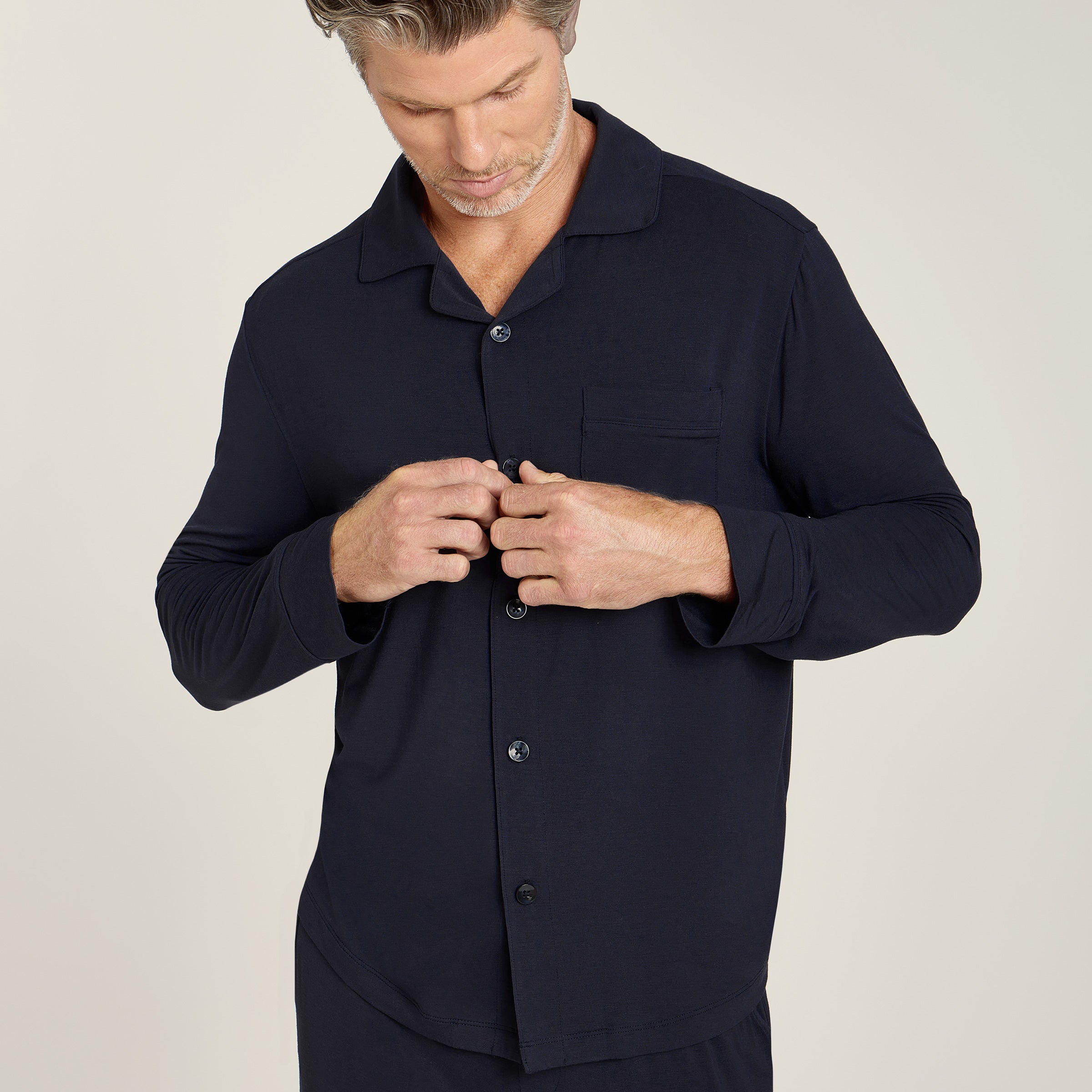 Men wearing Navy Unisex Pajama Shirt