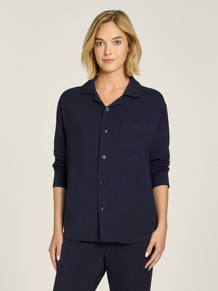 Women wearing Navy Unisex Pajama Shirt