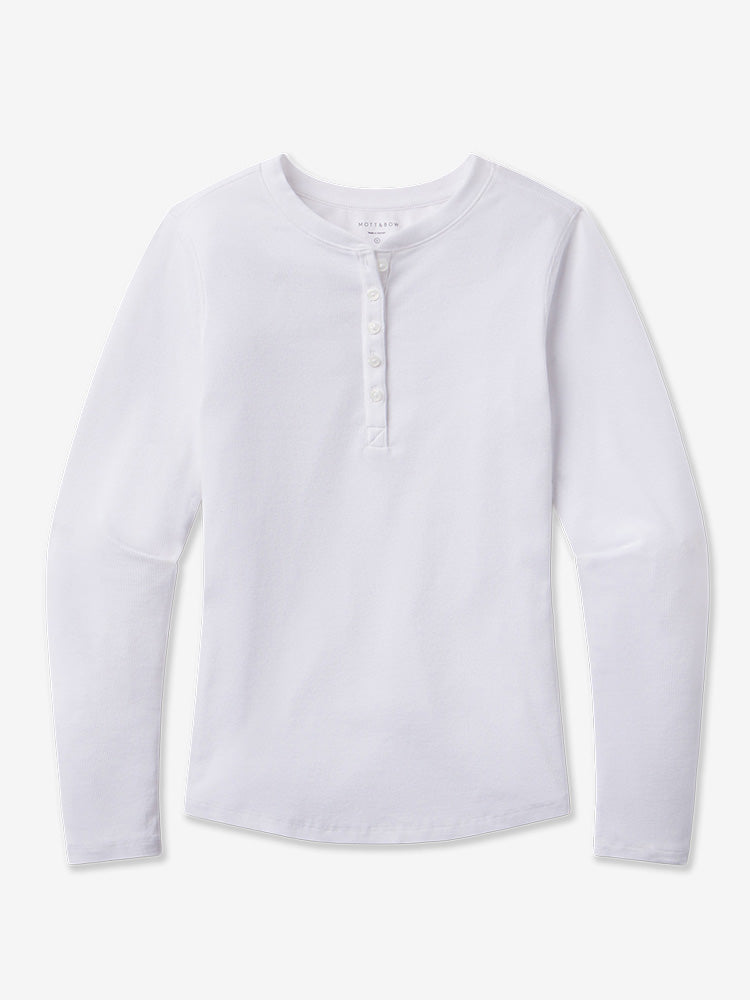 Women wearing White Long Sleeve Rib Henley Tee