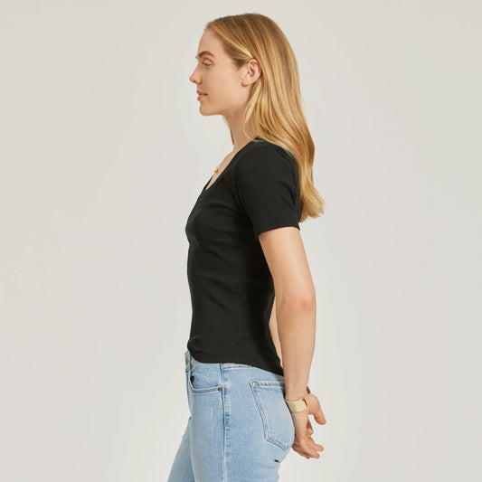 Rib Scoop Neck Tee Black Scoop tees