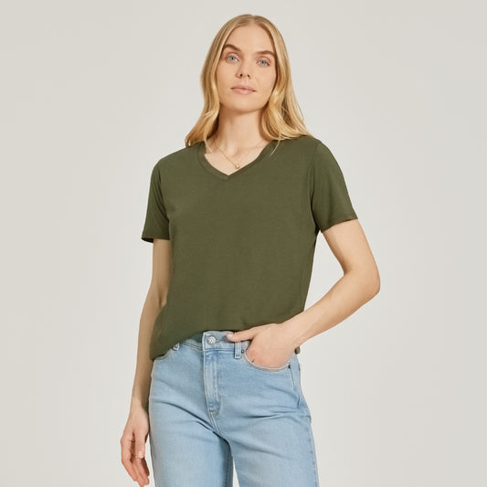 Relaxed V-Neck Marcy Tee Military Green V-Neck tees