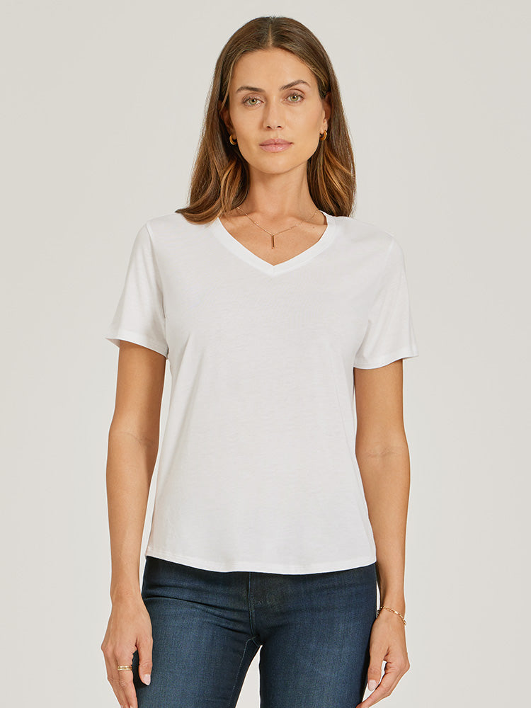 Women wearing White Relaxed V-Neck Marcy Tee tees