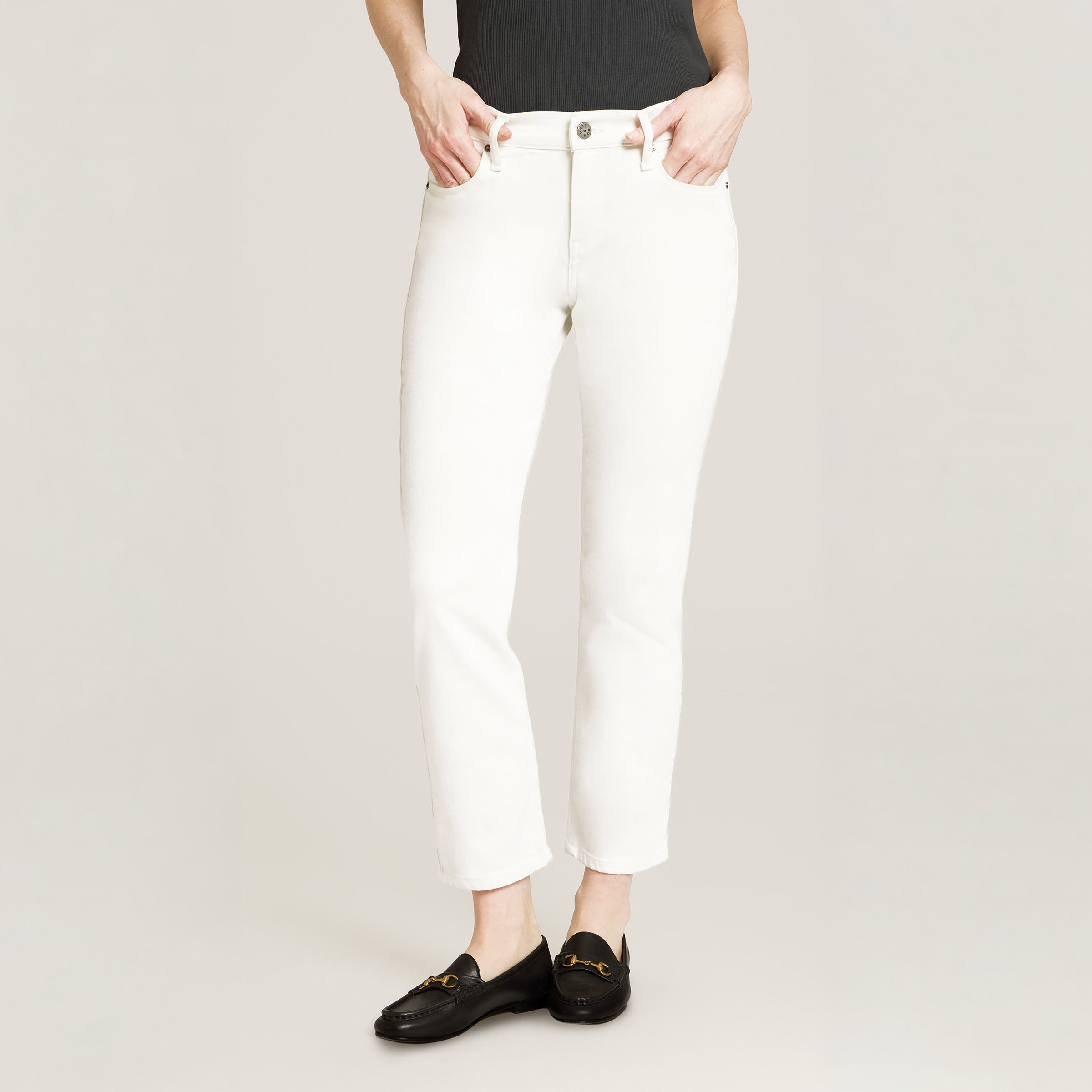 Women wearing White Mid Rise Slim Straight Lloyd