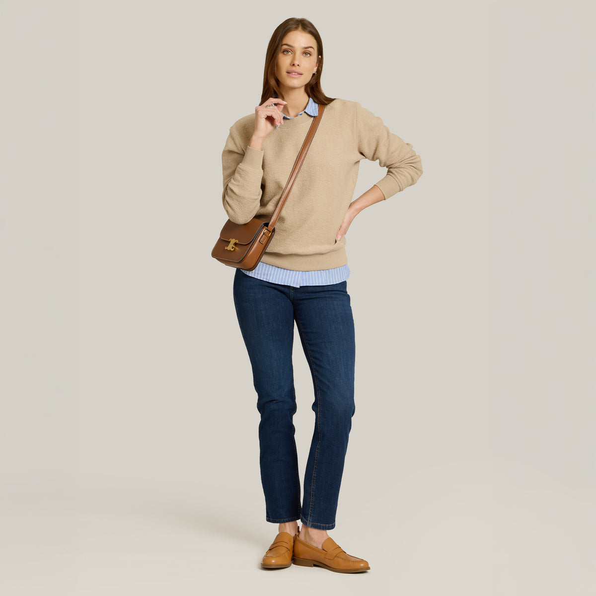 Women wearing Dark Blue Logan Mid Rise Slim Straight Jeans