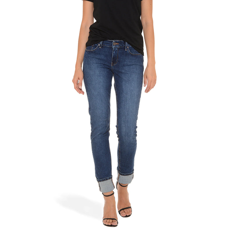 Women wearing Medium/Dark Blue Mott&Bow | Slim Straight Ridge Jeans tt jeans