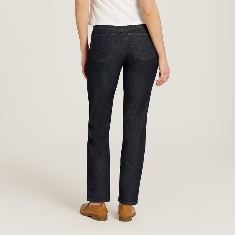 Women wearing Dark Blue Mid Rise Slim Straight Ridge Jeans