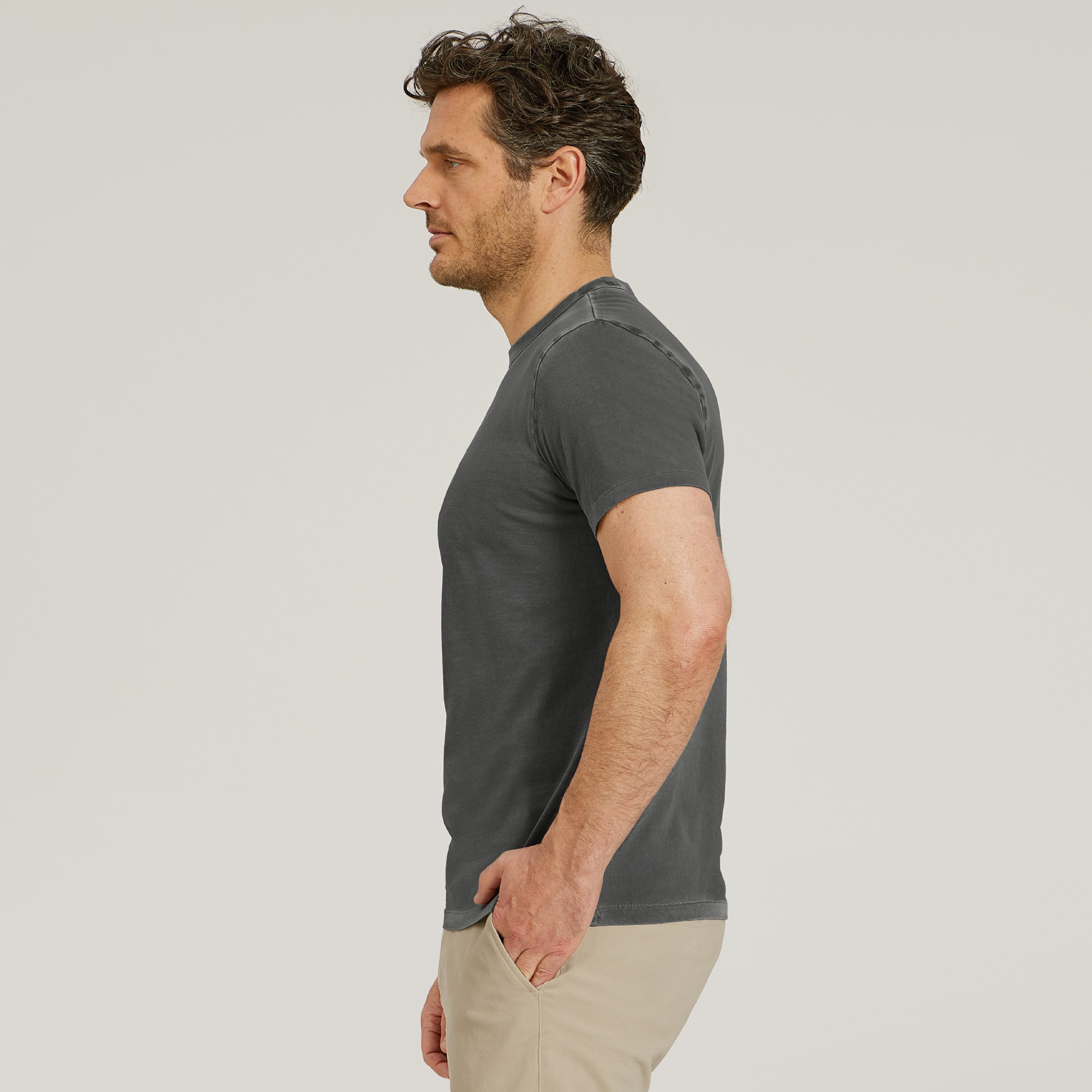 Men wearing Vintage Gray Classic Crew Driggs Tee