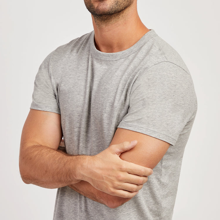 Men wearing Heather Gray Classic Crew Driggs Tee