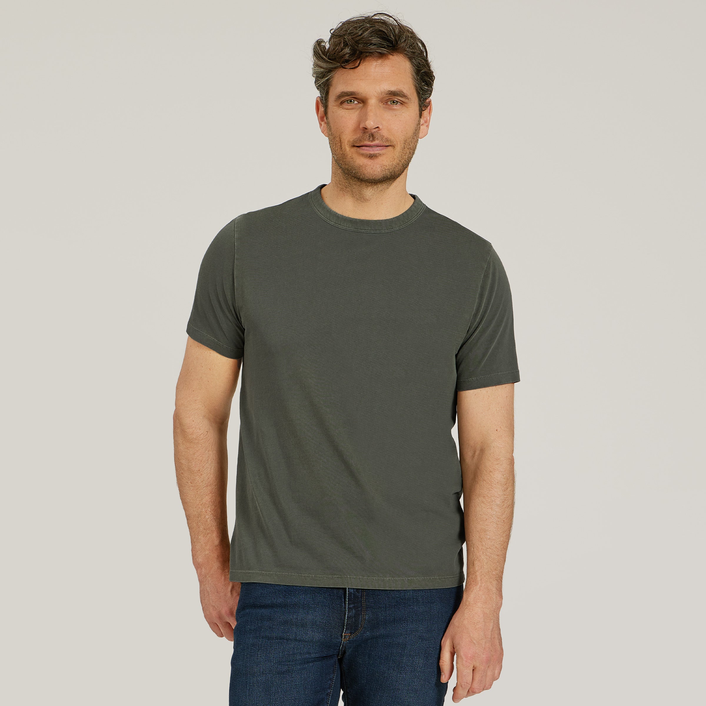 Men wearing Vintage Military Green Classic Crew Driggs Tee