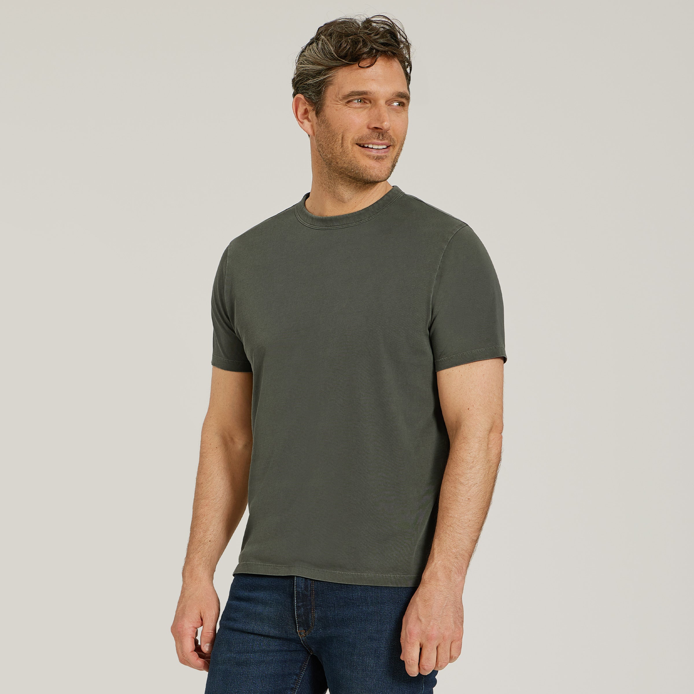 Men wearing Vintage Military Green Classic Crew Driggs Tee