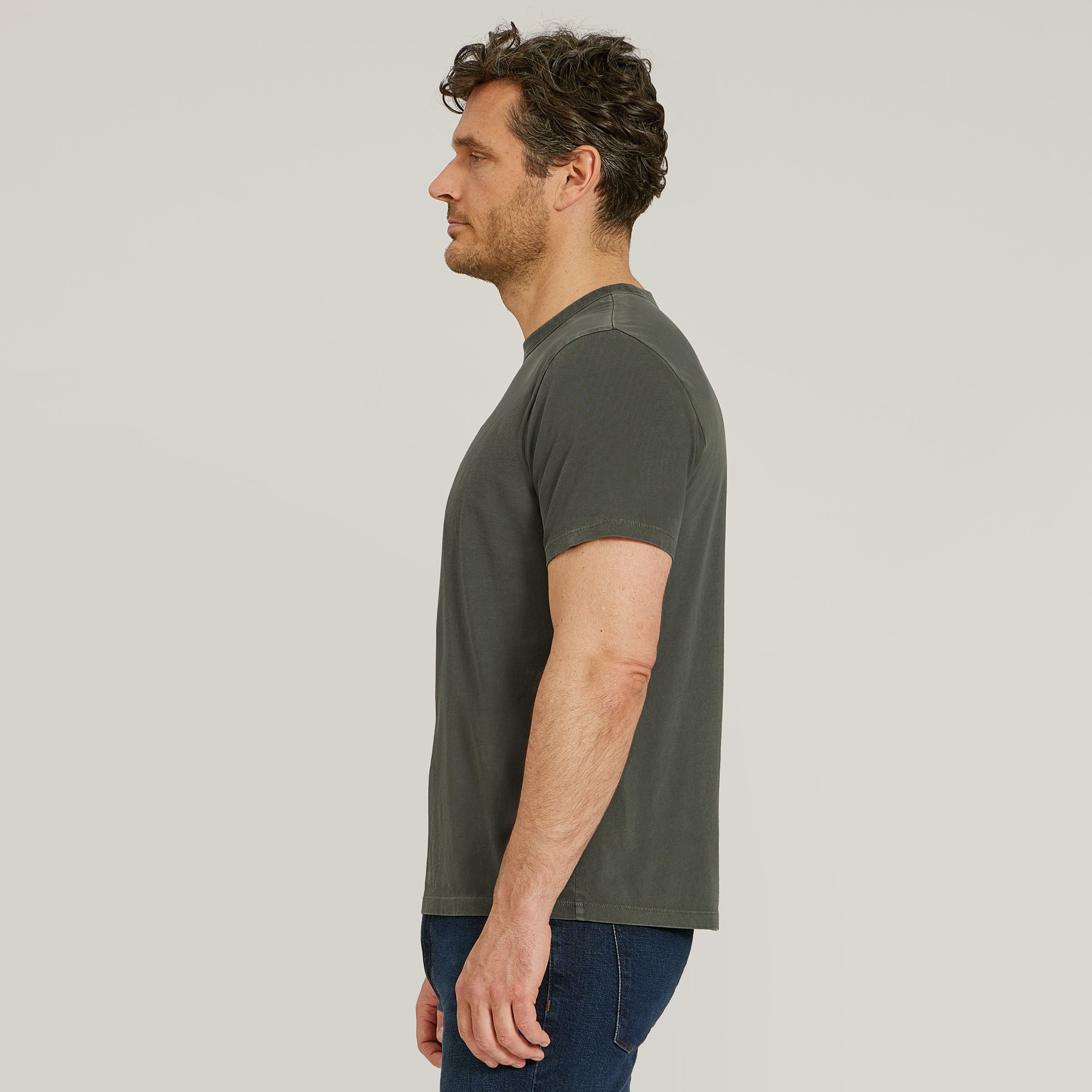 Men wearing Vintage Military Green Classic Crew Driggs Tee