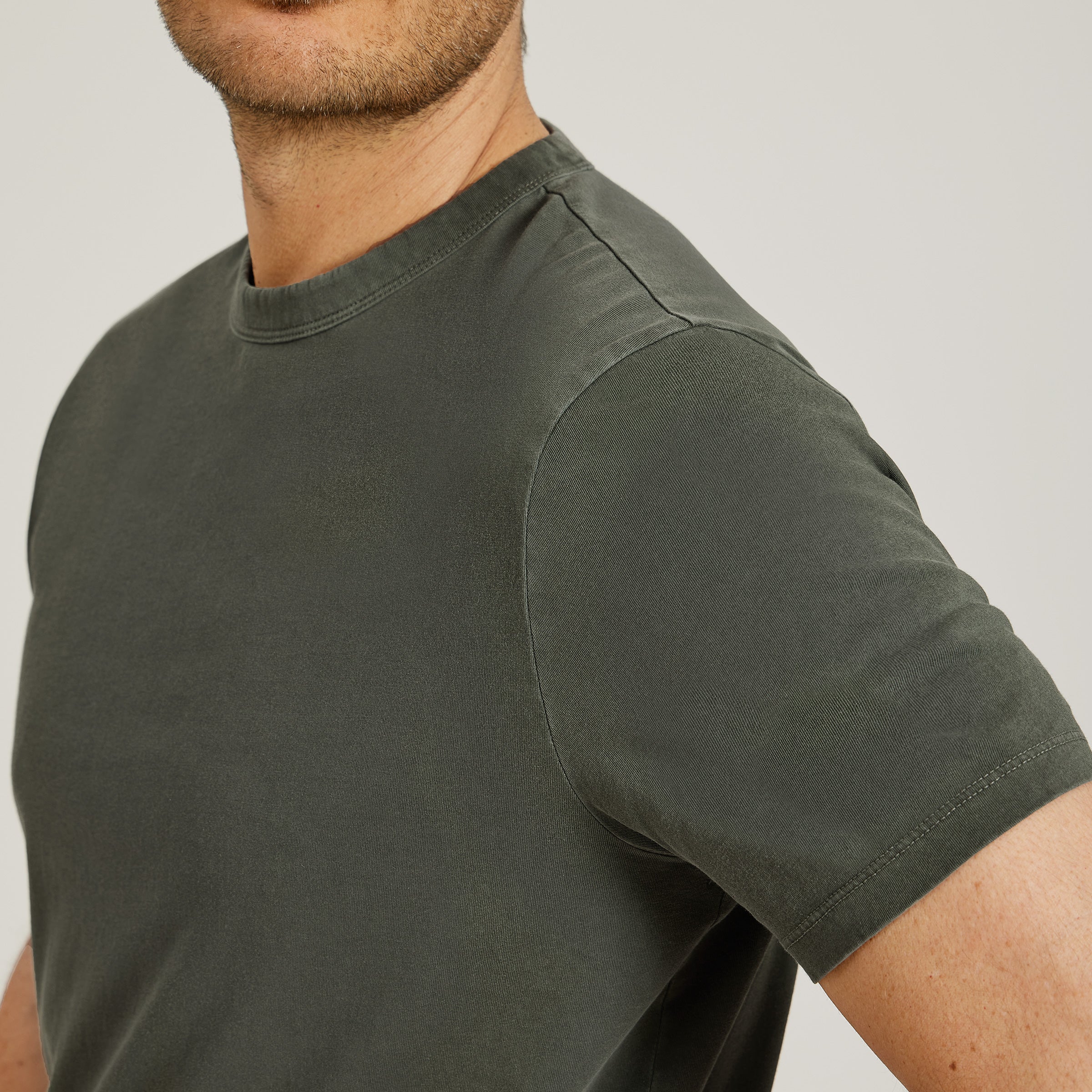 Men wearing Vintage Military Green Classic Crew Driggs Tee