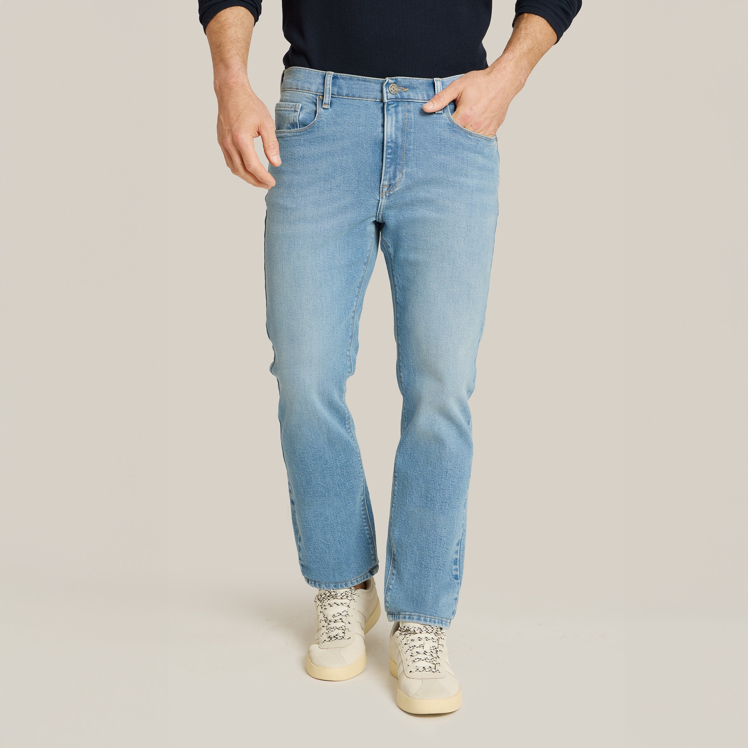 Men wearing Pale Indigo All Blue Jeans jeans