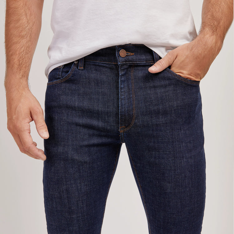 Men wearing Dark Blue Straight Wooster Jeans