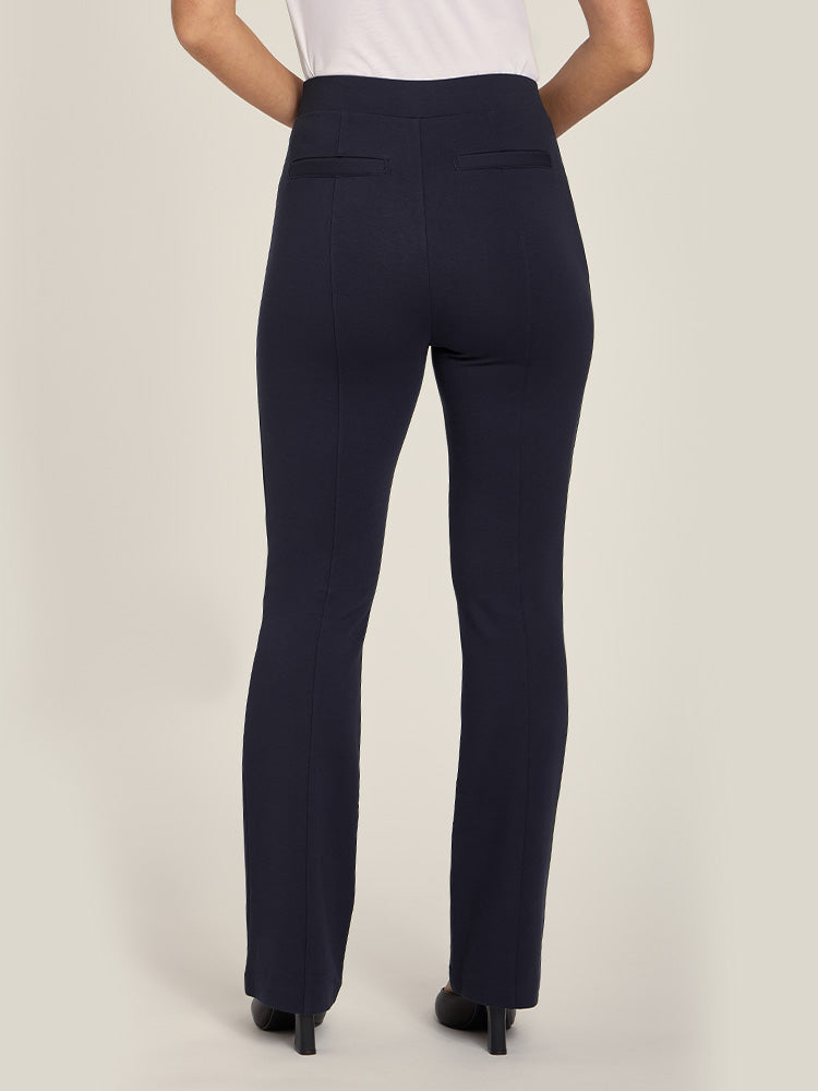 Women wearing Navy Slim Knit Pant