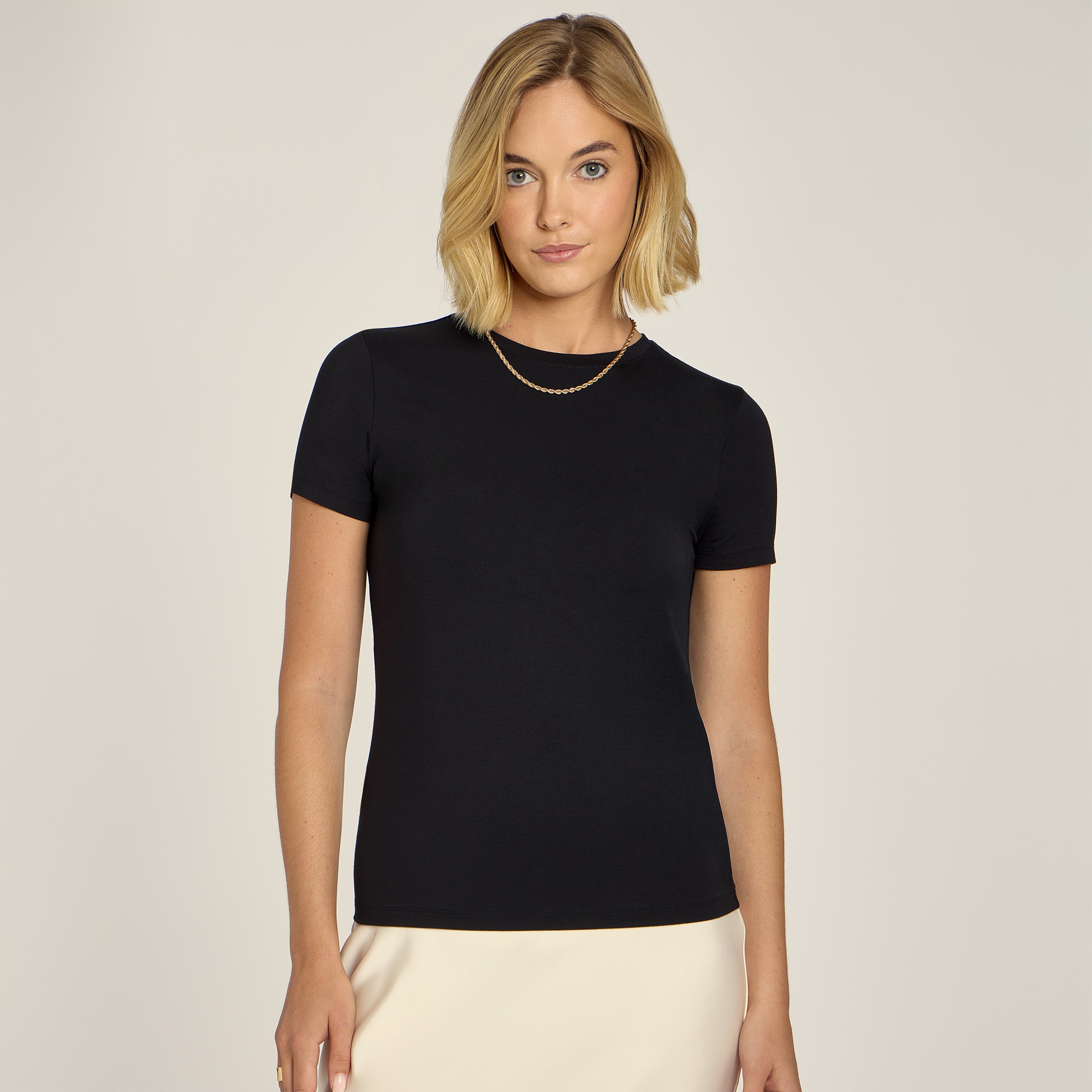 Women wearing Black Second Skin Crew Tee