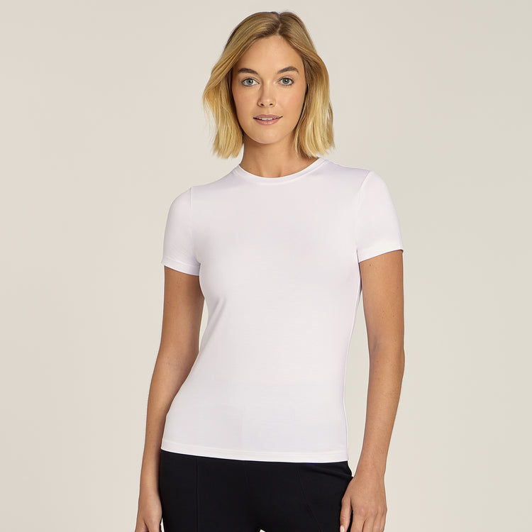 Women wearing White Second Skin Crew Tee
