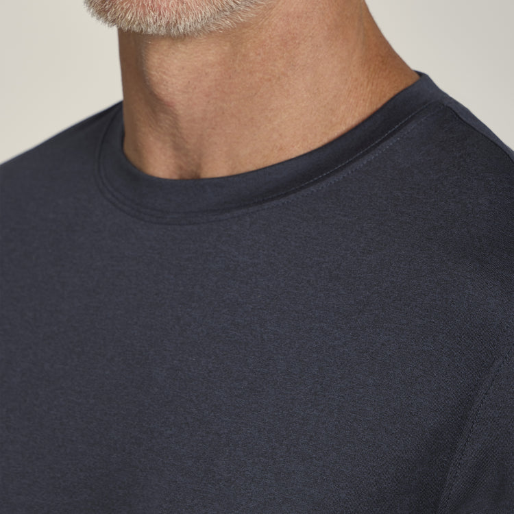 Men wearing Navy Heather Tech Tee