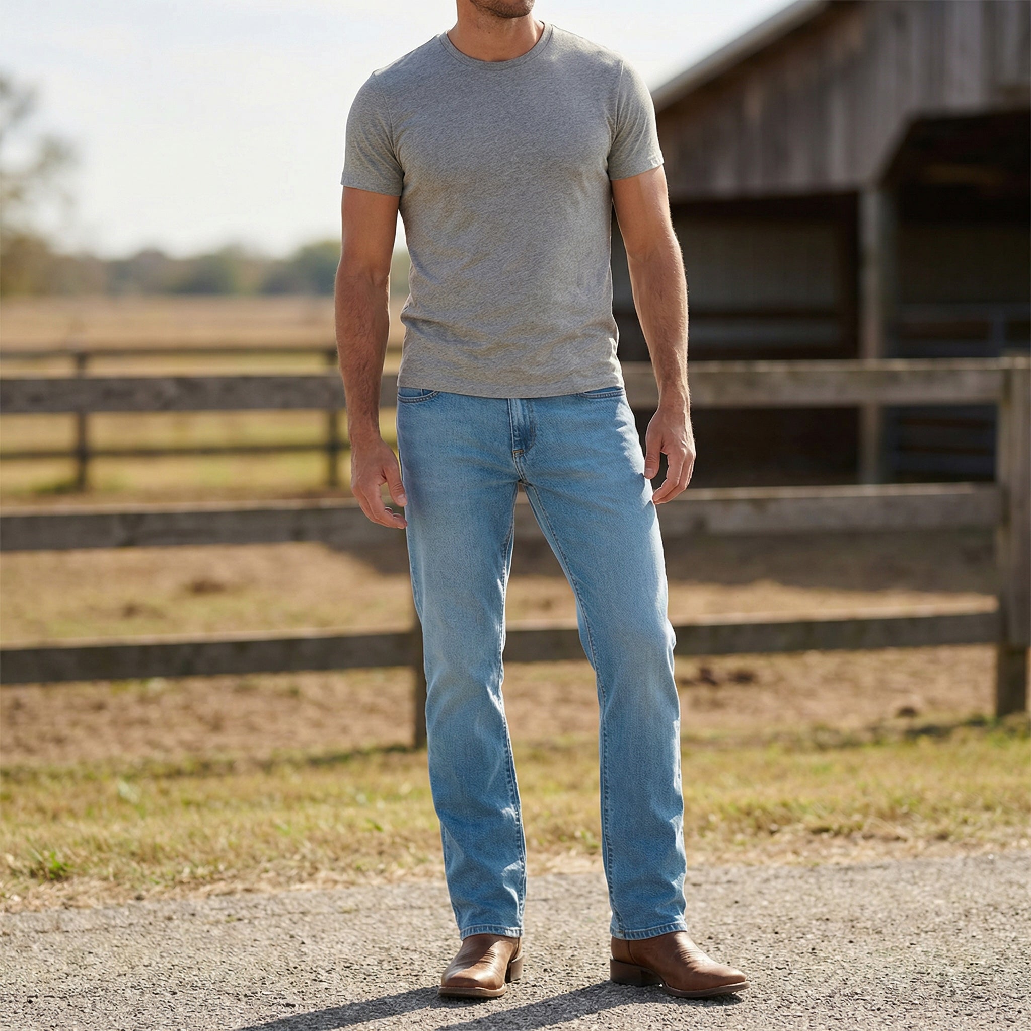 Men wearing Light Blue Straight Benson Jeans