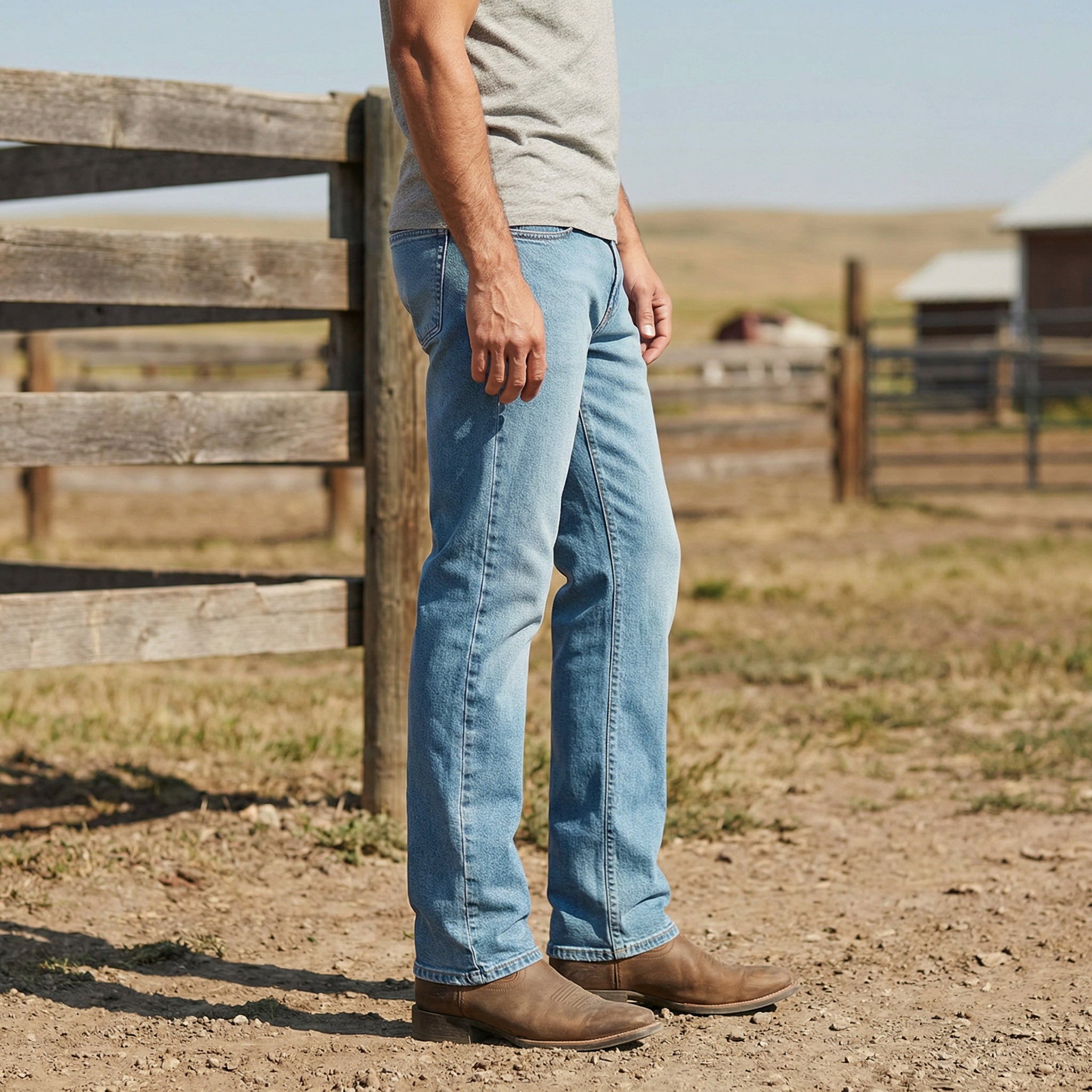 Men wearing Light Blue Straight Benson Jeans
