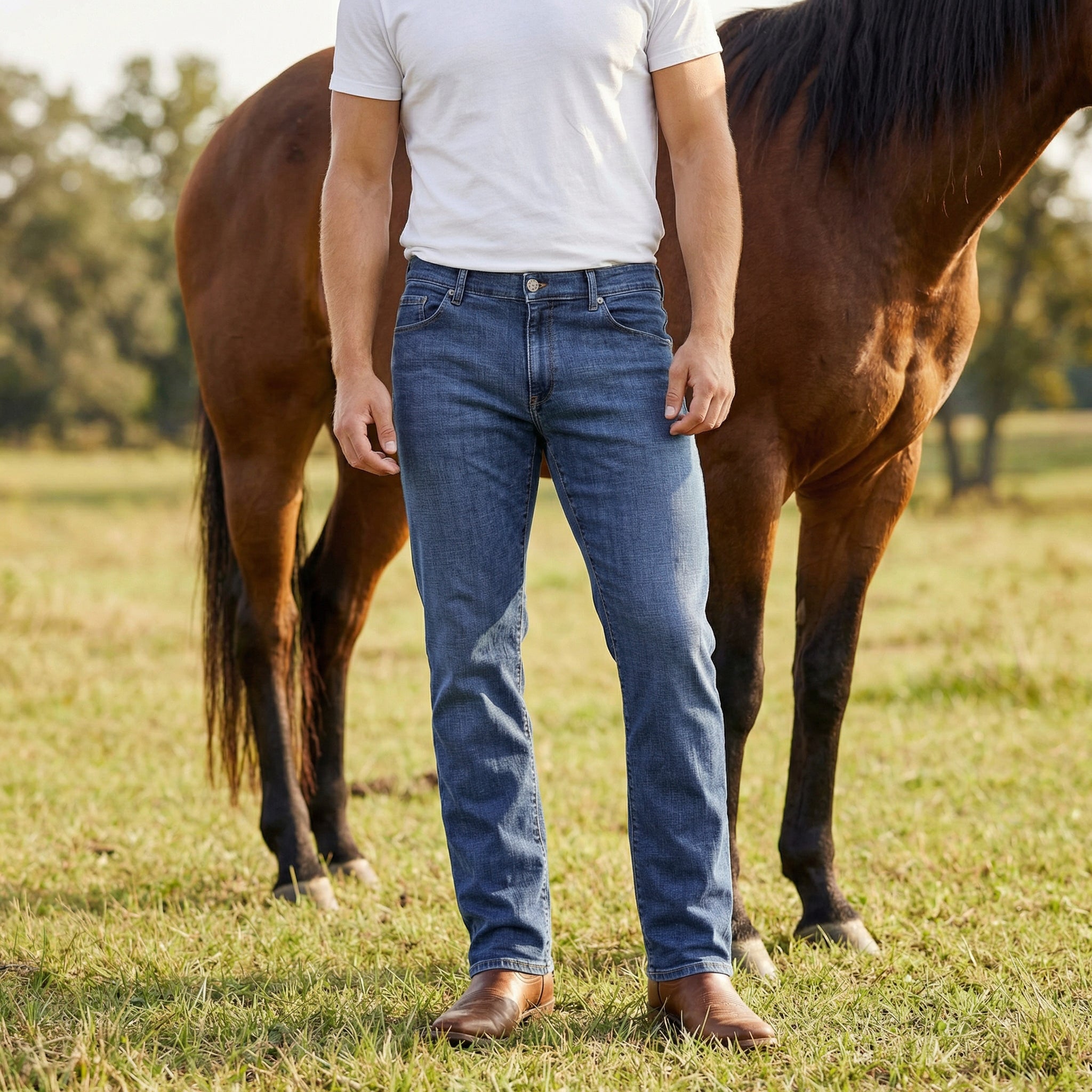 Men wearing Light/Medium Blue Straight Wooster Jeans